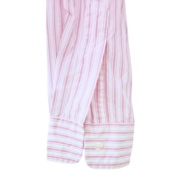 Frank & Eileen Pink Wide White Striped Button Up Shirt Long Sleeve Collar Medium - Picture 9 of 10